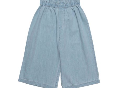 Girls Blue Denim Cotton Trousers on Sale