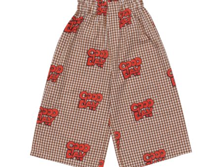 Boys & Girls Caramel Check Cotton Trousers Cheap