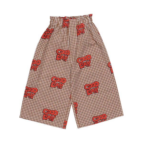 Boys & Girls Caramel Check Cotton Trousers Cheap