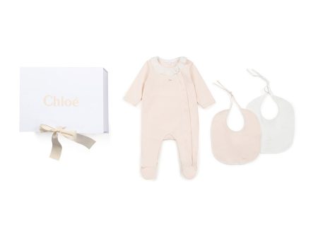 Baby Girls Pink Cotton Babysuit & Bibs Set Discount