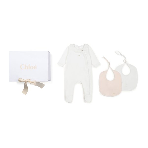 Baby Girls White Cotton Babysuit & Bibs Set For Sale