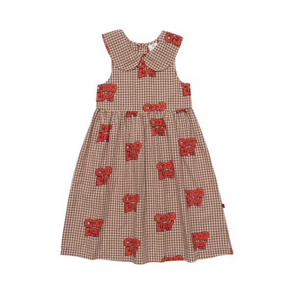 Girls Caramel Check Cotton Dress Online Hot Sale