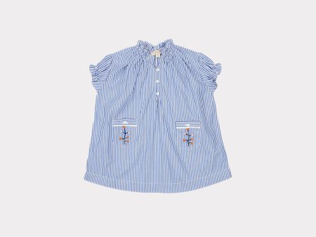 Baby Girls Blue Stripe Cotton Dress Fashion