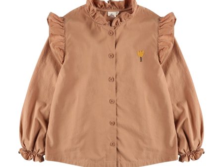 Girls Light Brown Frilled Cotton Shirt Hot on Sale