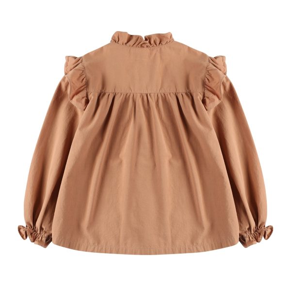 Girls Light Brown Frilled Cotton Shirt Hot on Sale