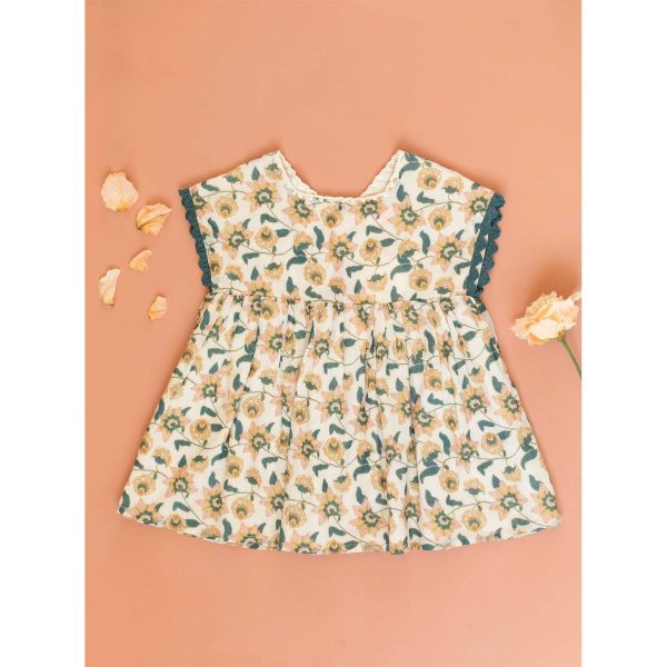 Girls Cream Flowers Dress For Discount