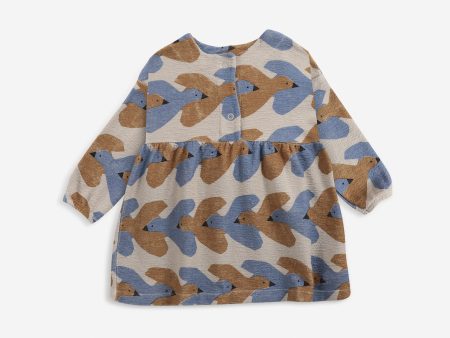 Baby Girls Beige Birds Printed Cotton Dress Cheap