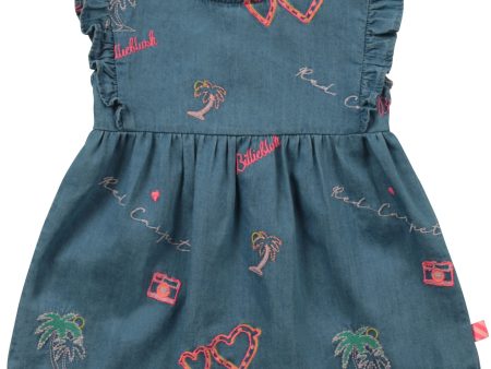 Baby Girls Blue Embroidered Denim Dress Supply